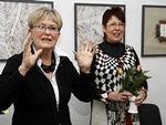Lesung zur Finissage  Nadelimpressionen , hier mit der Künstlerin Sabine Albrecht